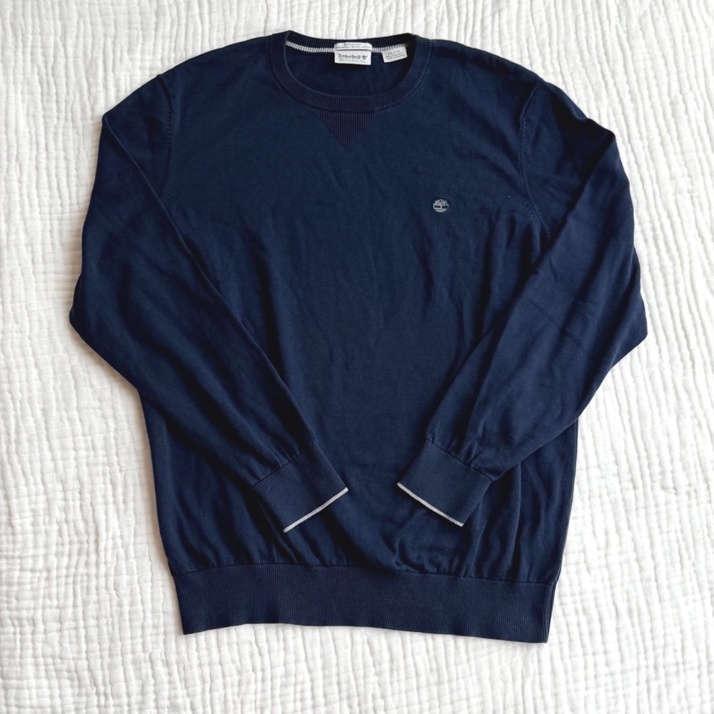 Timberland Crewneck Pullover Men XXL Navy Blue Organic Cotton Sweater